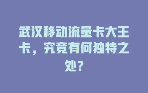 武汉移动流量卡大王卡，究竟有何独特之处？