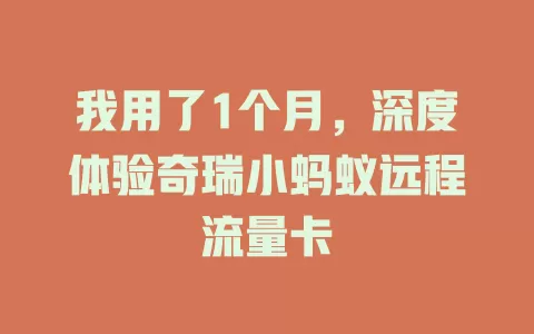 我用了1个月，深度体验奇瑞小蚂蚁远程流量卡