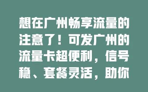 想在广州畅享流量的注意了！可发广州的流量卡超便利，信号稳、套餐灵活，助你畅快生活