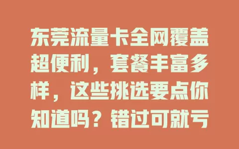 东莞流量卡全网覆盖超便利，套餐丰富多样，这些挑选要点你知道吗？错过可就亏大啦！