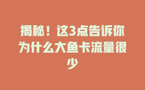 揭秘！这3点告诉你为什么大鱼卡流量很少