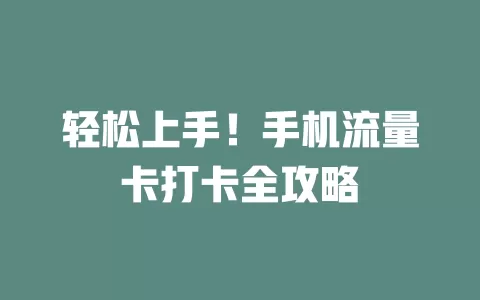 轻松上手！手机流量卡打卡全攻略
