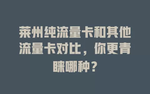 莱州纯流量卡和其他流量卡对比，你更青睐哪种？