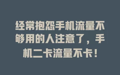 经常抱怨手机流量不够用的人注意了，手机二卡流量不卡！