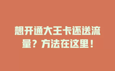 想开通大王卡还送流量？方法在这里！