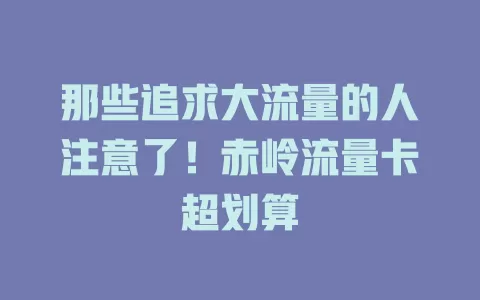 那些追求大流量的人注意了！赤岭流量卡超划算