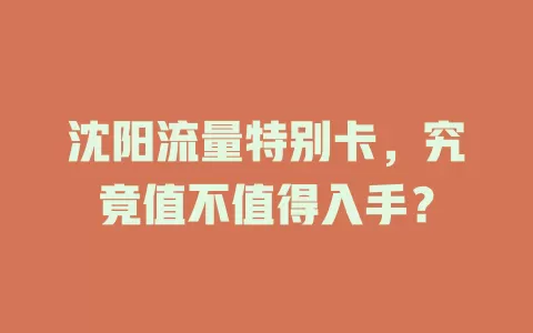 沈阳流量特别卡，究竟值不值得入手？