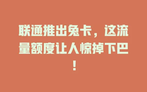 联通推出兔卡，这流量额度让人惊掉下巴！