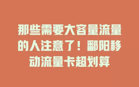 那些需要大容量流量的人注意了！鄱阳移动流量卡超划算