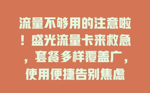流量不够用的注意啦！盛光流量卡来救急，套餐多样覆盖广，使用便捷告别焦虑