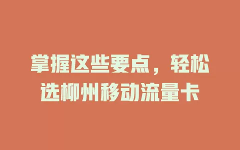 掌握这些要点，轻松选柳州移动流量卡