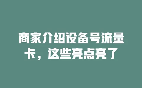 商家介绍设备号流量卡，这些亮点亮了