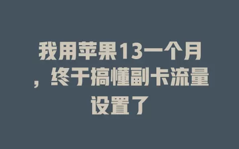 我用苹果13一个月，终于搞懂副卡流量设置了