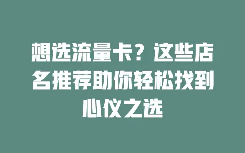 想选流量卡？这些店名推荐助你轻松找到心仪之选