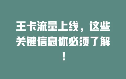 王卡流量上线，这些关键信息你必须了解！