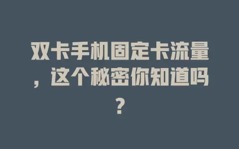 双卡手机固定卡流量，这个秘密你知道吗？