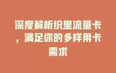 深度解析织里流量卡，满足你的多样用卡需求