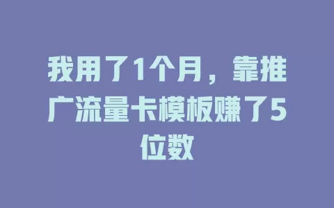 我用了1个月，靠推广流量卡模板赚了5位数