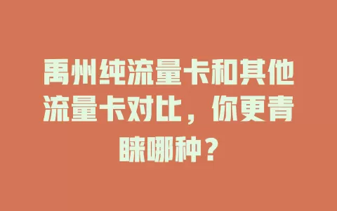 禹州纯流量卡和其他流量卡对比，你更青睐哪种？