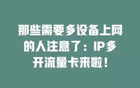 那些需要多设备上网的人注意了：IP多开流量卡来啦！