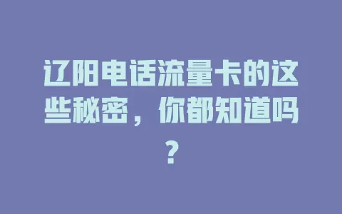 辽阳电话流量卡的这些秘密，你都知道吗？