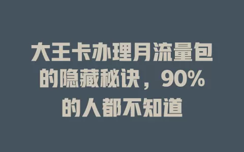 大王卡办理月流量包的隐藏秘诀，90%的人都不知道