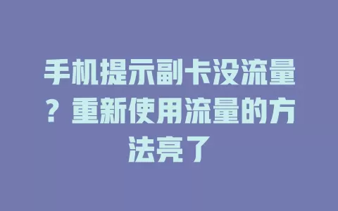手机提示副卡没流量?重新使用流量的方法亮了