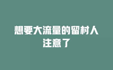 想要大流量的留村人注意了