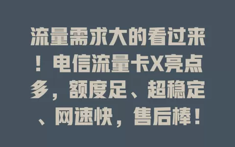 流量需求大的看过来！电信流量卡X亮点多，额度足、超稳定、网速快，售后棒！