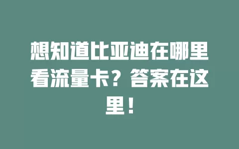 想知道比亚迪在哪里看流量卡？答案在这里！