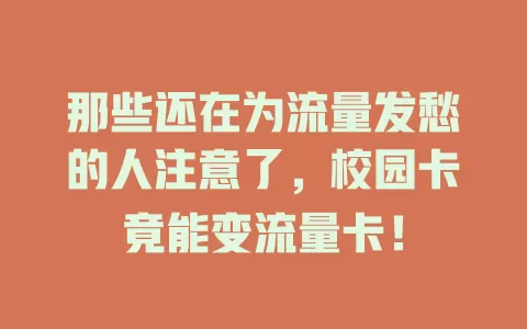 那些还在为流量发愁的人注意了，校园卡竟能变流量卡！