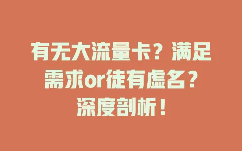 有无大流量卡？满足需求or徒有虚名？深度剖析！