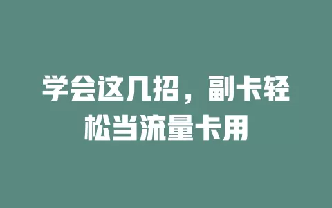 学会这几招，副卡轻松当流量卡用