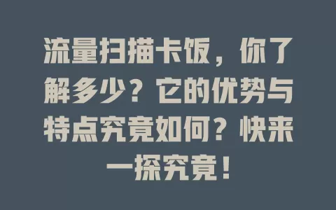 流量扫描卡饭,你了解多少?它的优势与特点究竟如何?快来一探究竟!