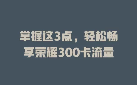 掌握这3点，轻松畅享荣耀300卡流量