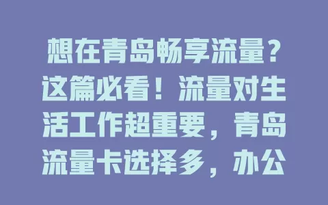 想在青岛畅享流量？这篇必看！流量对生活工作超重要，青岛流量卡选择多，办公娱乐导航全搞定，套餐多样，快选适合的开启精彩网络生活