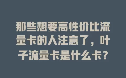 那些想要高性价比流量卡的人注意了，叶子流量卡是什么卡？