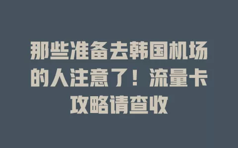 那些准备去韩国机场的人注意了！流量卡攻略请查收