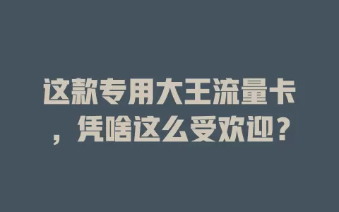 这款专用大王流量卡，凭啥这么受欢迎？