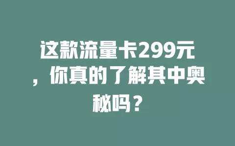这款流量卡299元，你真的了解其中奥秘吗？