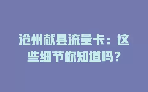 沧州献县流量卡：这些细节你知道吗？