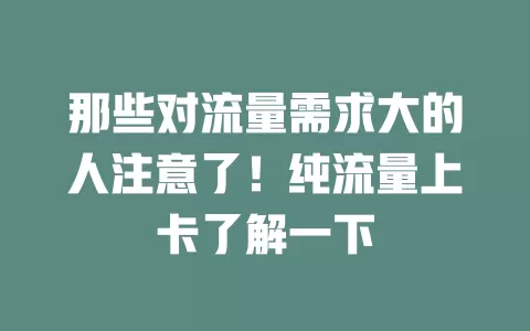 那些对流量需求大的人注意了！纯流量上卡了解一下