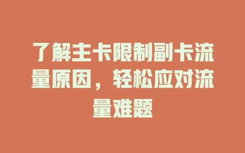 了解主卡限制副卡流量原因，轻松应对流量难题