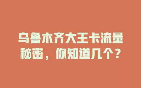 乌鲁木齐大王卡流量秘密，你知道几个？
