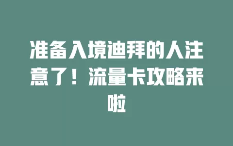 准备入境迪拜的人注意了！流量卡攻略来啦