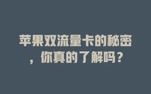 苹果双流量卡的秘密，你真的了解吗？