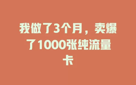 我做了3个月，卖爆了1000张纯流量卡