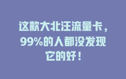 这款大北汪流量卡，99%的人都没发现它的好！