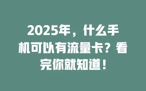 2025年，什么手机可以有流量卡？看完你就知道！