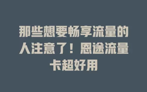 那些想要畅享流量的人注意了！恩途流量卡超好用